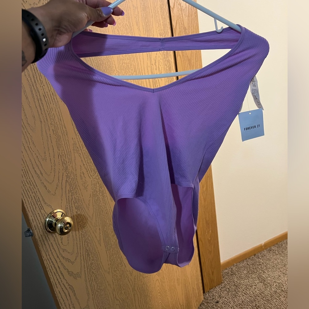 Purple plunging bodysuit